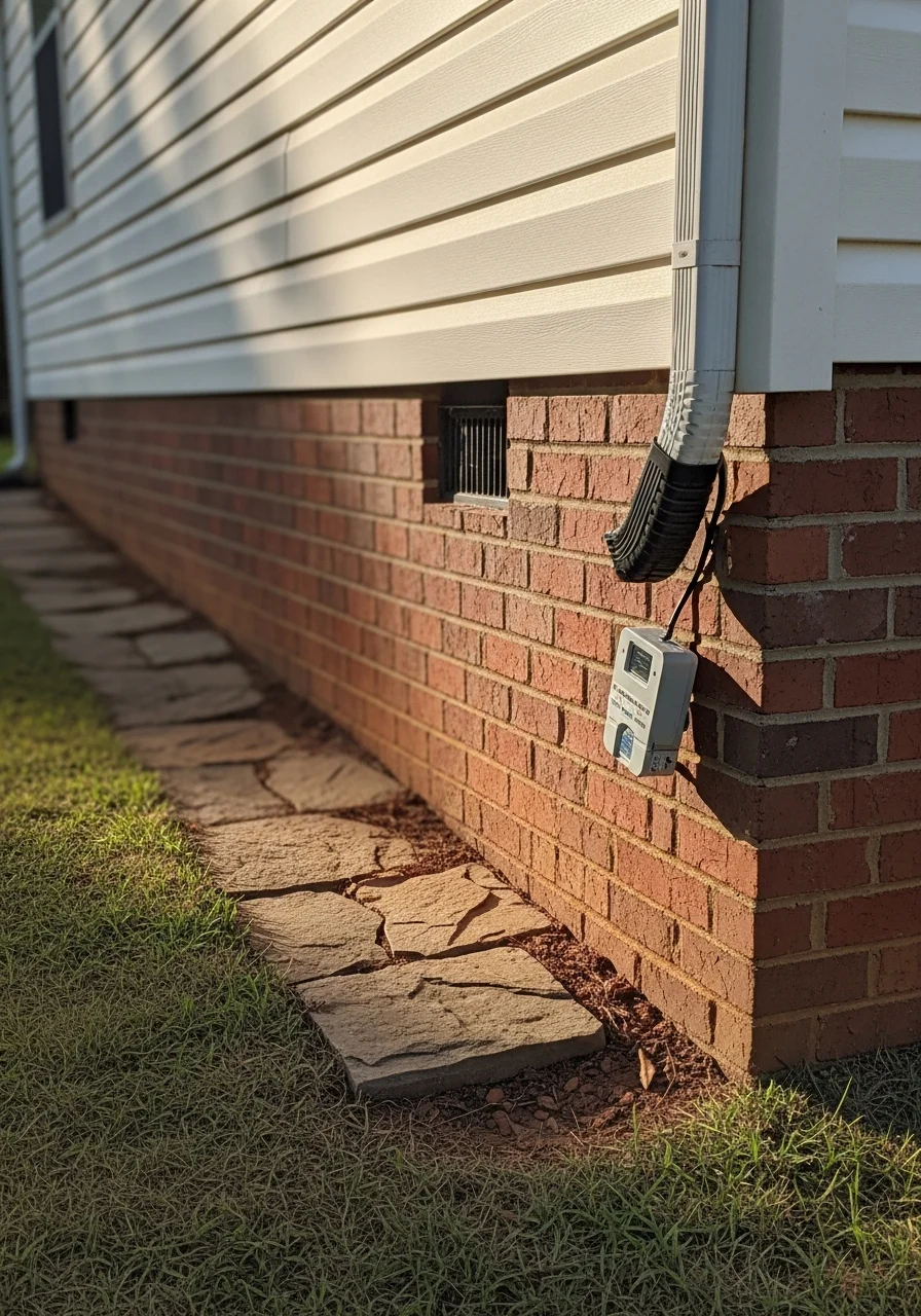 Inspector examining exterior siding and foundation of a Macon-area home with characteristic regional architecture.